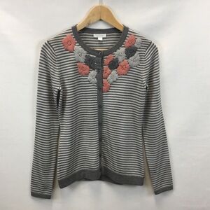 Garnet Hill Floral Embroidered Marino Wool Cardigan